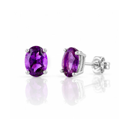 Luna, Oval cut Amethyst Stud Earring - 7x5mm - Victoria's Jewellery