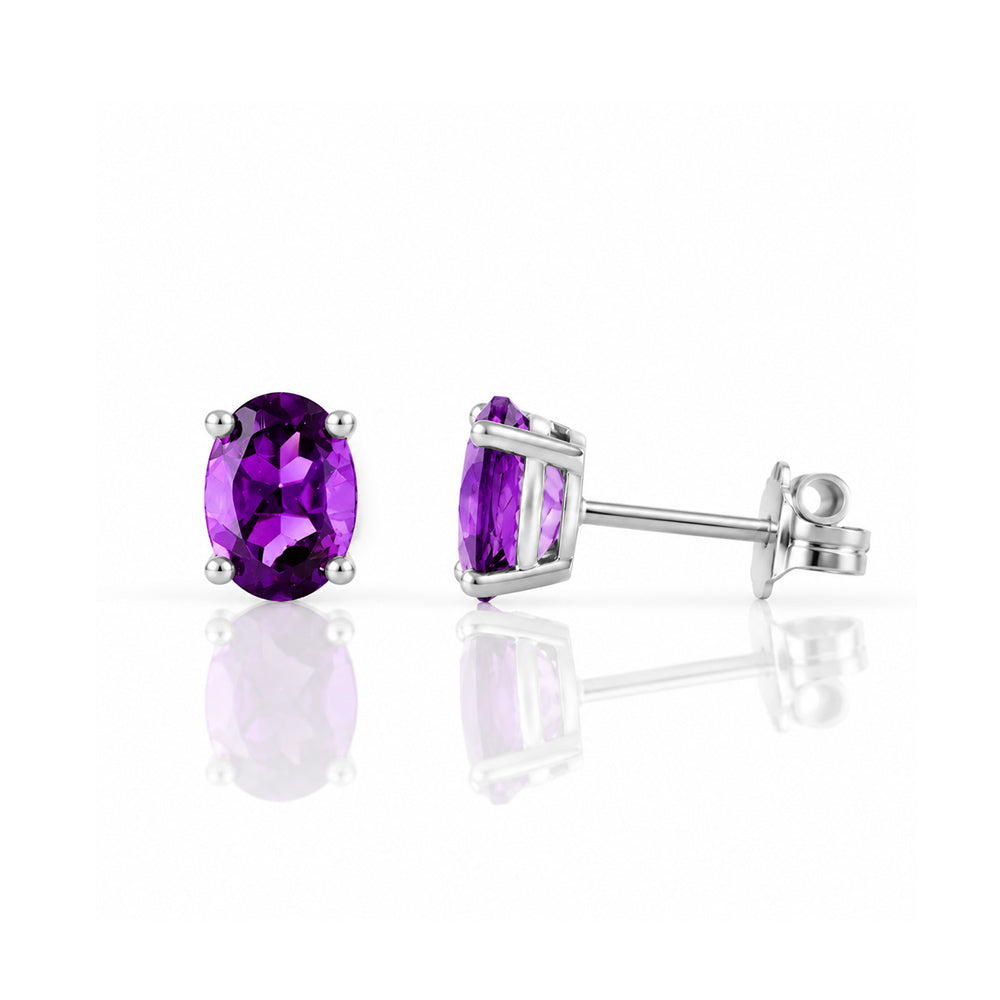 Luna, Oval cut Amethyst Stud Earring - 7x5mm - Victoria's Jewellery