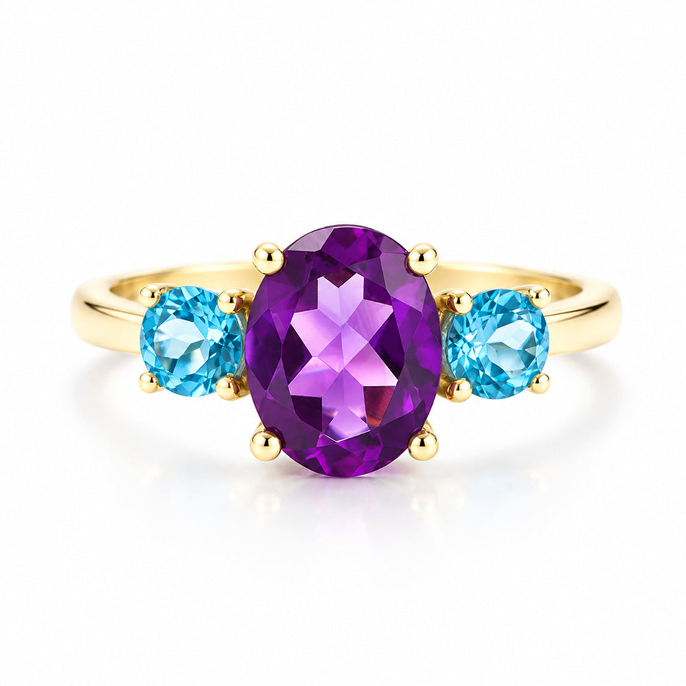Hallie, Amethyst and Swiss Blue Topaz Trilogy Ring - Victoria's Jewellery