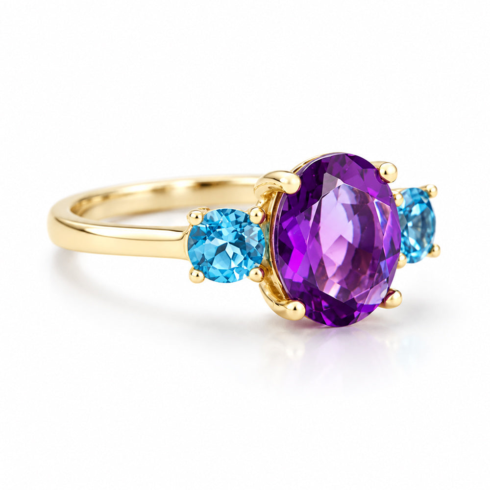 Hallie, Amethyst and Swiss Blue Topaz Trilogy Ring - Victoria's Jewellery