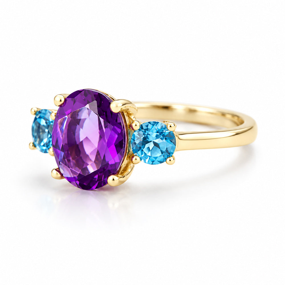 Hallie, Amethyst and Swiss Blue Topaz Trilogy Ring - Victoria's Jewellery