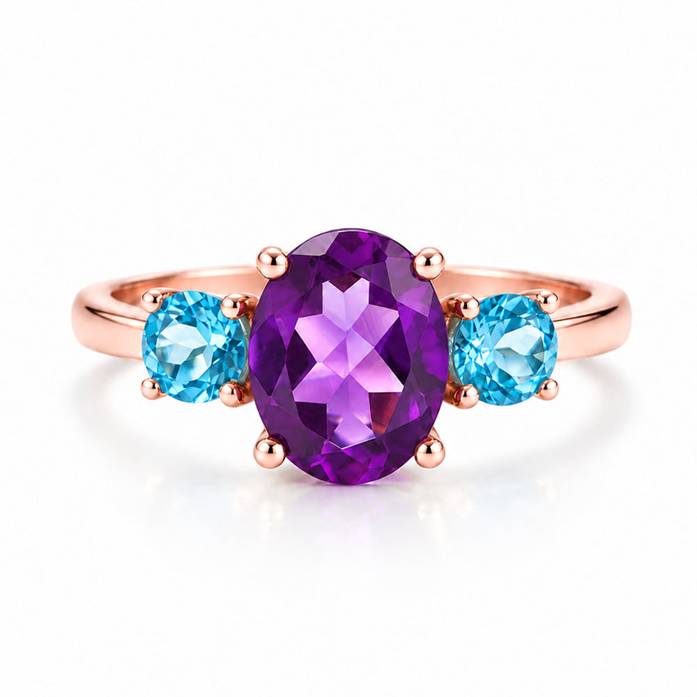 Hallie, Amethyst and Swiss Blue Topaz Trilogy Ring - Victoria's Jewellery