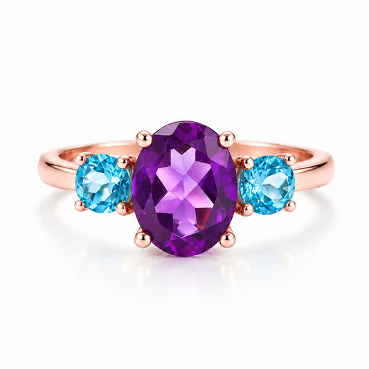 Hallie, Amethyst and Swiss Blue Topaz Trilogy Ring - Victoria's Jewellery