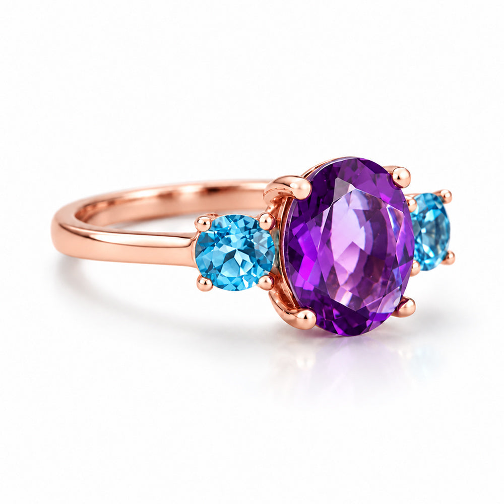 Hallie, Amethyst and Swiss Blue Topaz Trilogy Ring - Victoria's Jewellery