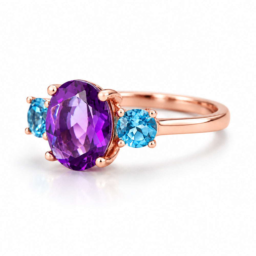 Hallie, Amethyst and Swiss Blue Topaz Trilogy Ring - Victoria's Jewellery