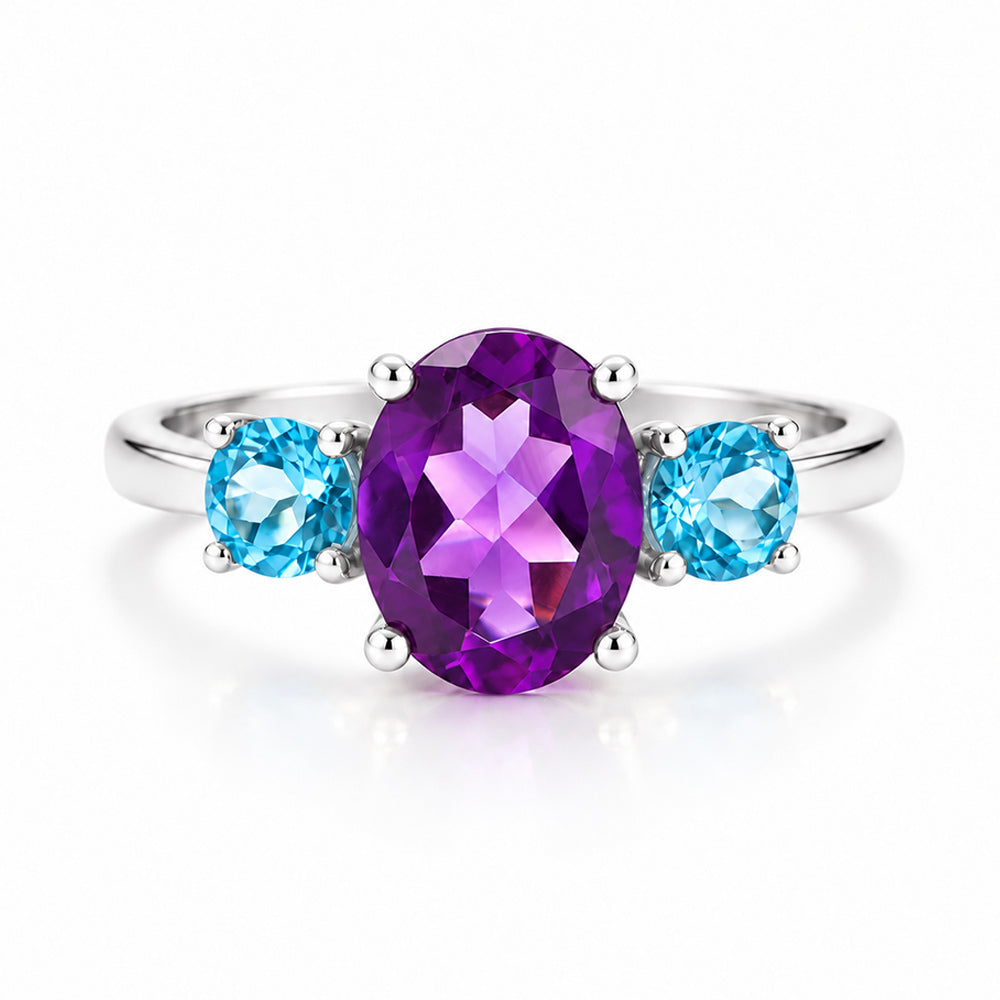 Hallie, Amethyst and Swiss Blue Topaz Trilogy Ring - Victoria's Jewellery