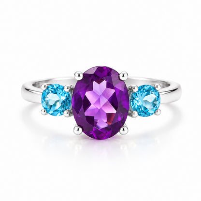 Hallie, Amethyst and Swiss Blue Topaz Trilogy Ring - Victoria's Jewellery