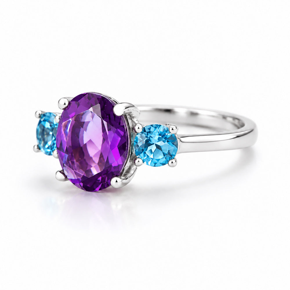 Hallie, Amethyst and Swiss Blue Topaz Trilogy Ring - Victoria's Jewellery