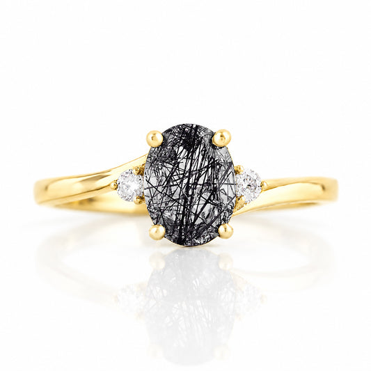 Georgie, Black Rutile Quartz and Lab Diamonds