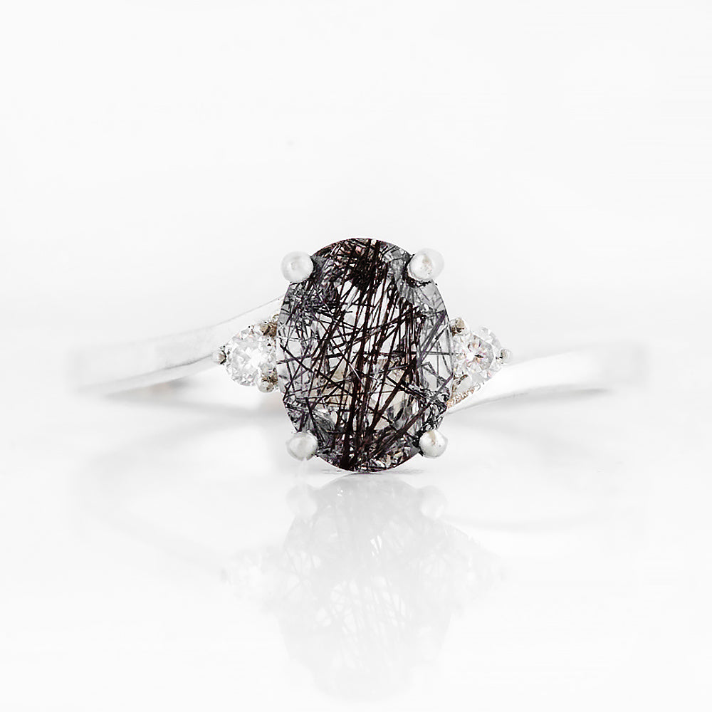 Georgie, Black Rutile Quartz and Lab Diamonds