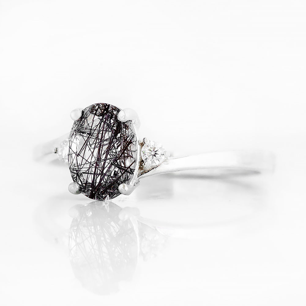 Georgie, Black Rutile Quartz and Lab Diamonds