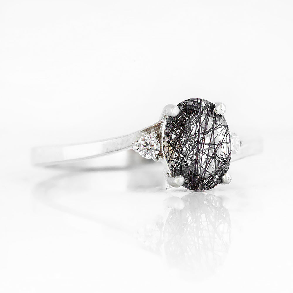 Georgie, Black Rutile Quartz and Lab Diamonds