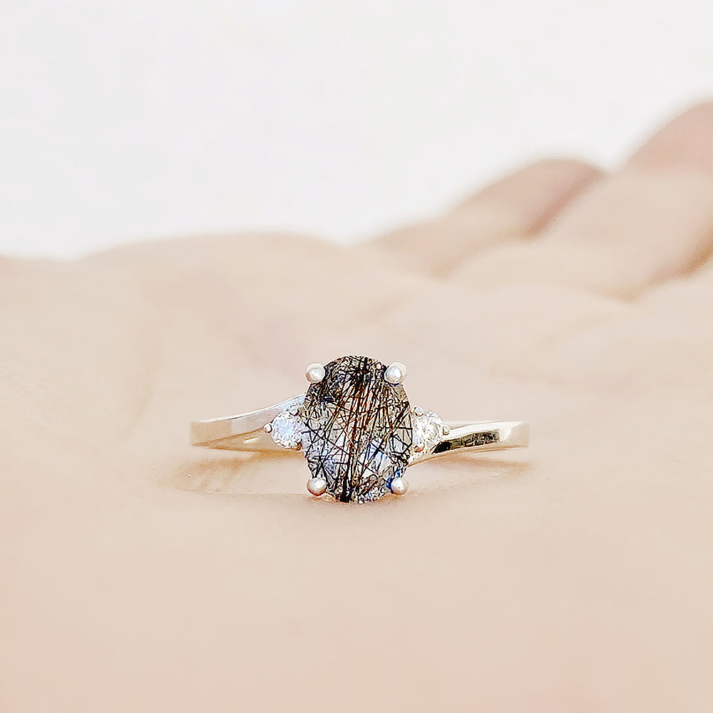 Georgie, Black Rutile Quartz and Lab Diamonds