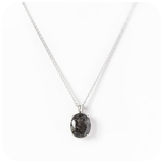 Lana, an Oval cut Black Rutile Quartz Pendant and Chain