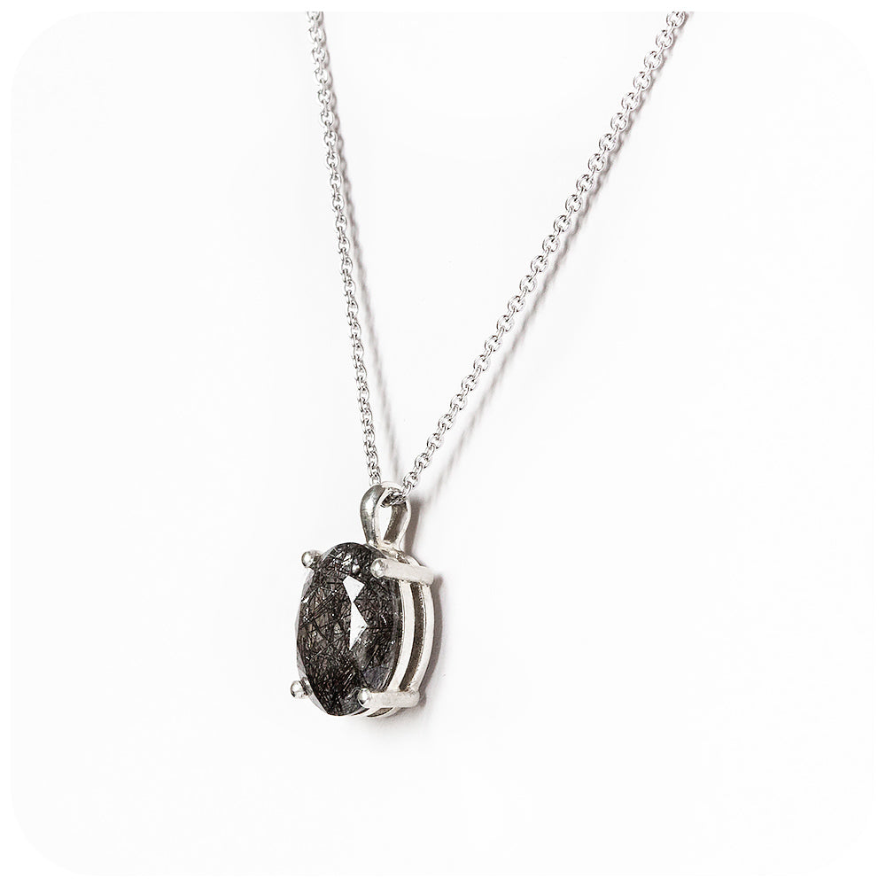 Lana, an Oval cut Black Rutile Quartz Pendant and Chain