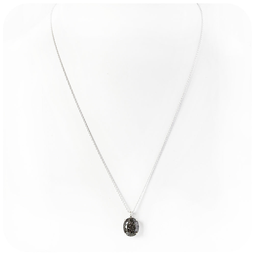 Lana, an Oval cut Black Rutile Quartz Pendant and Chain