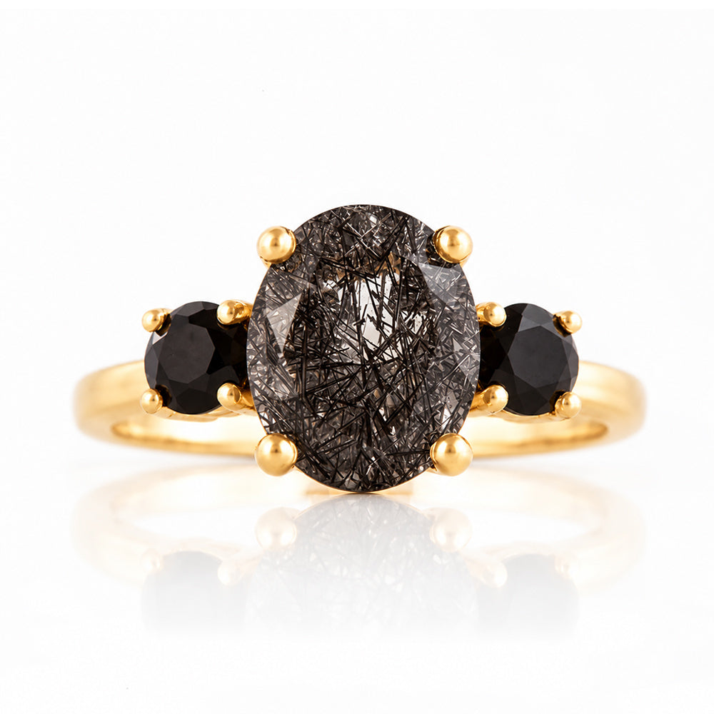 Hallie, a Black Rutile and Spinel Trilogy Ring - Victoria's Jewellery