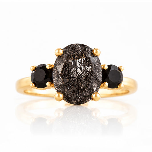 Hallie, a Black Rutile and Spinel Trilogy Ring - Victoria's Jewellery