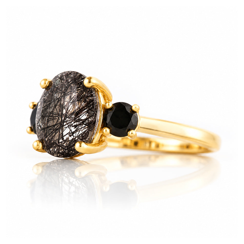 Hallie, a Black Rutile and Spinel Trilogy Ring - Victoria's Jewellery