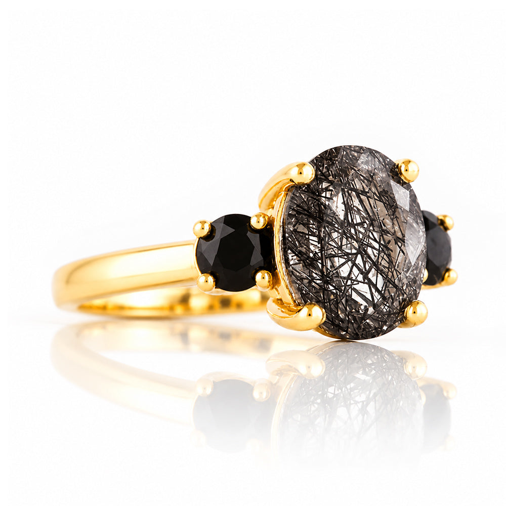 Hallie, a Black Rutile and Spinel Trilogy Ring - Victoria's Jewellery