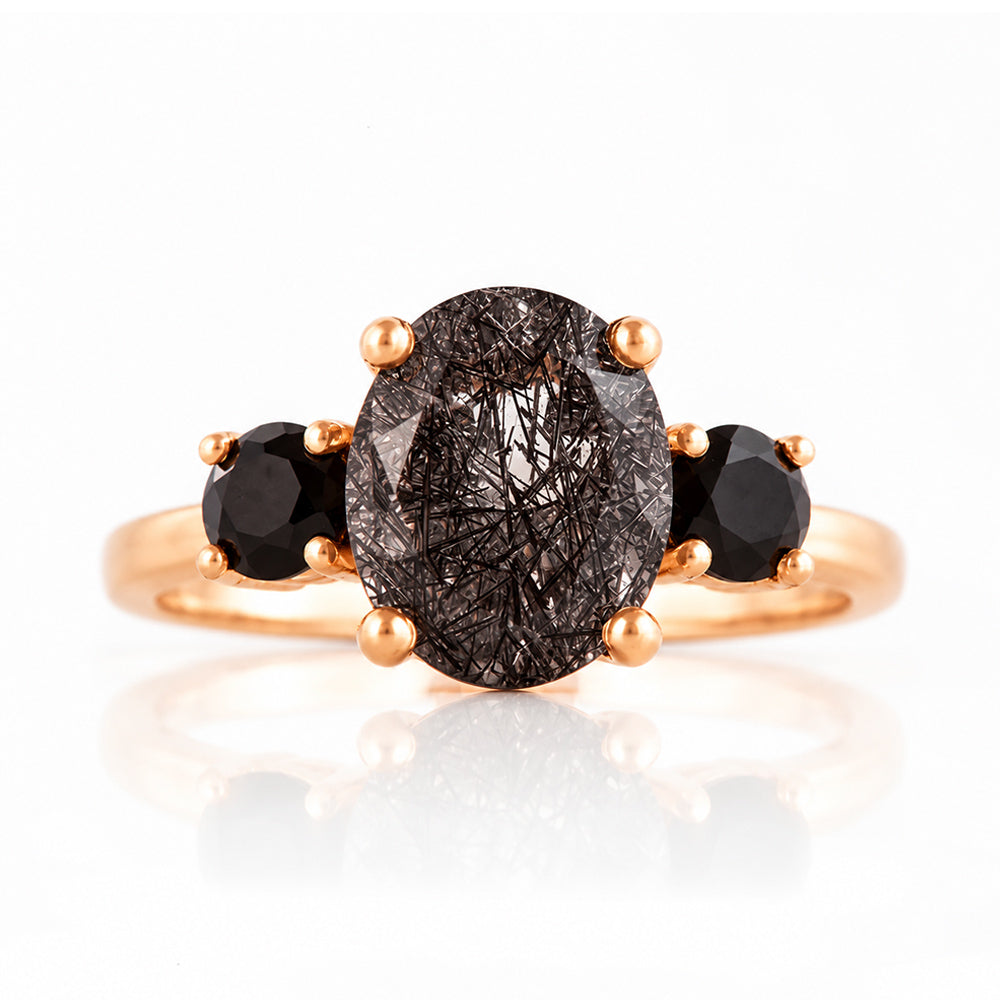 Hallie, a Black Rutile and Spinel Trilogy Ring - Victoria's Jewellery