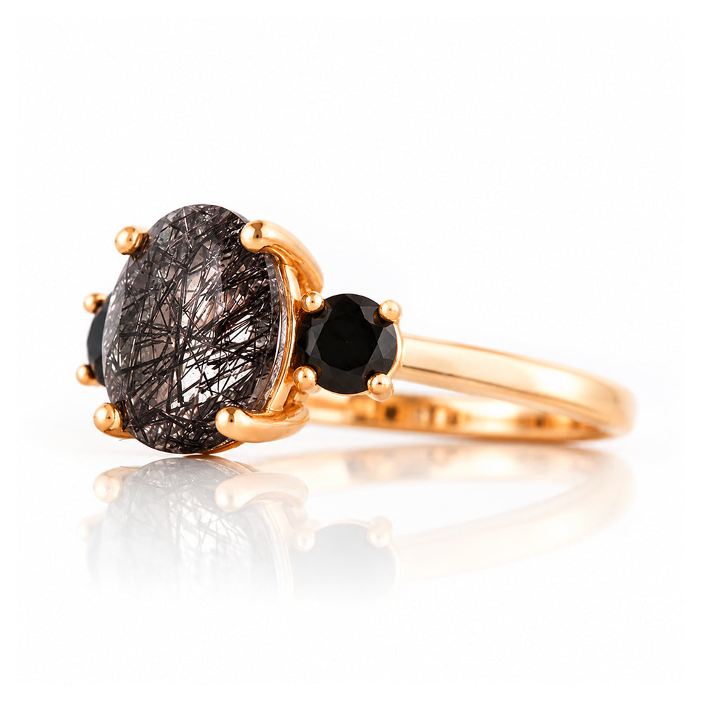 Hallie, a Black Rutile and Spinel Trilogy Ring - Victoria's Jewellery