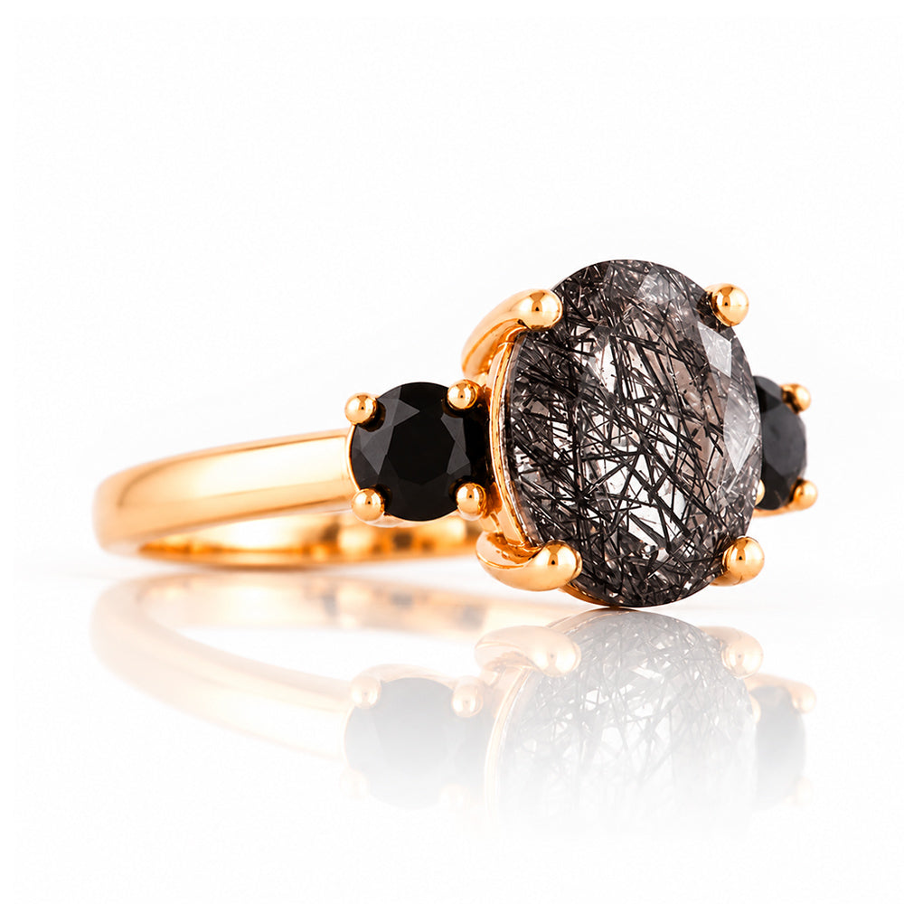 Hallie, a Black Rutile and Spinel Trilogy Ring - Victoria's Jewellery