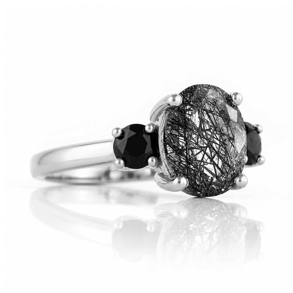 Hallie, a Black Rutile and Spinel Trilogy Ring - Victoria's Jewellery