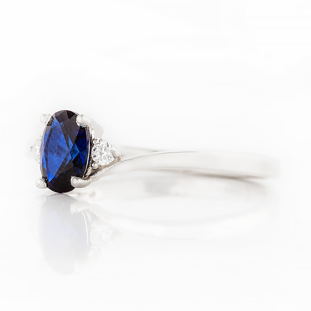 Georgie, a Blue Sapphire and Diamond Trilogy Ring