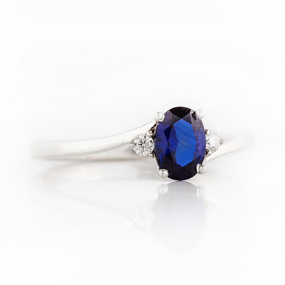 Georgie, a Blue Sapphire and Diamond Trilogy Ring