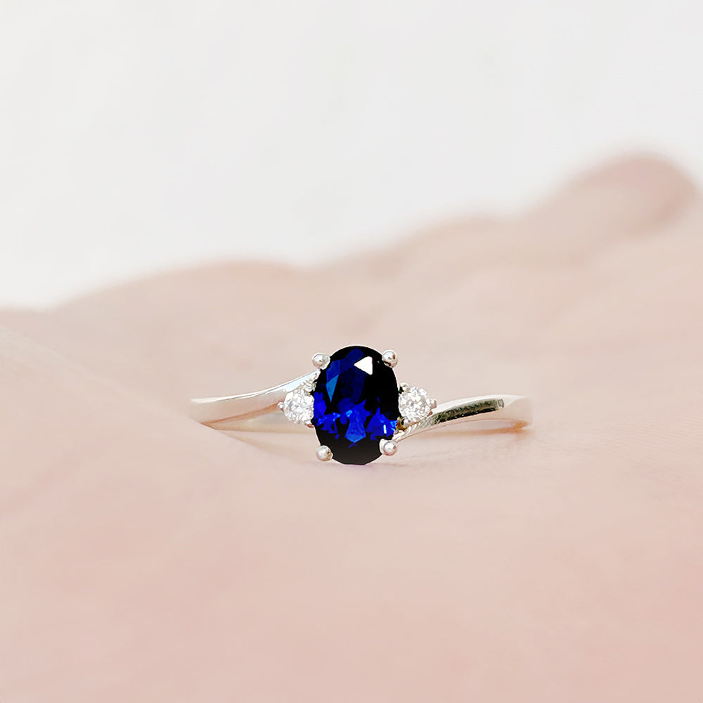 Georgie, a Blue Sapphire and Diamond Trilogy Ring