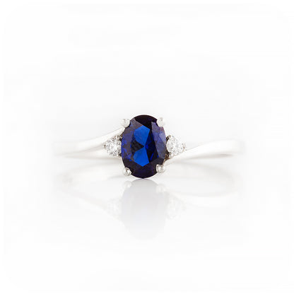 Oval cut Lab Grown Blue Sapphire and Moissanite Engagement Ring - Victoria's Jewellery