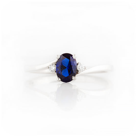 Oval cut Lab Grown Blue Sapphire and Moissanite Engagement Ring - Victoria's Jewellery