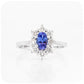 Oval cut Blue Sapphire and Moissanite Halo Engagement Ring - Victoria's Jewellery