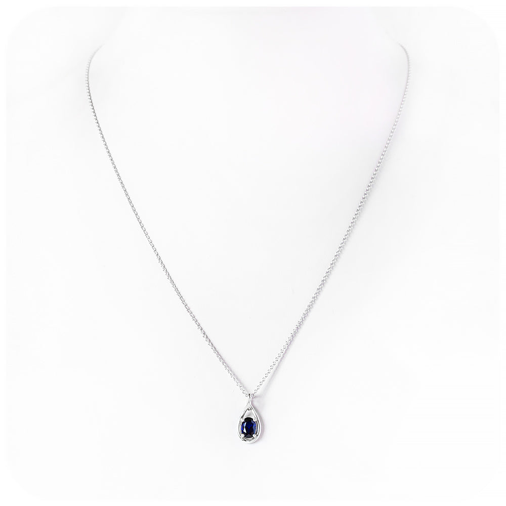 Oval cut Lab Grown Blue Sapphire Pendant - Victoria's Jewellery