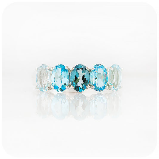 Oval cut Blue Topaz Rainbow Half Eternity Anniversary Ring - Victoria's Jewellery