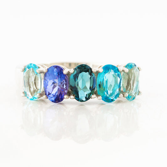 Arabella, Blue Topaz and Tanzanite Half Eternity Ring