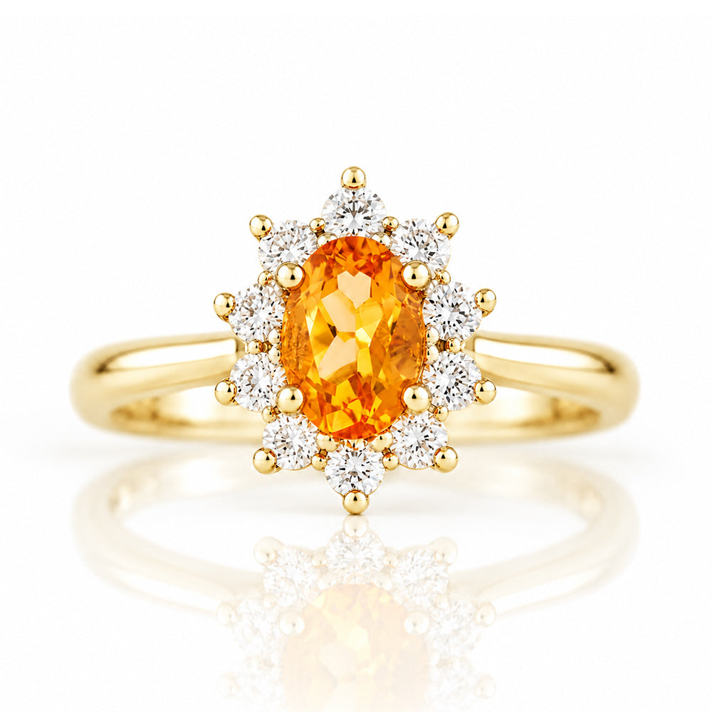 Eva, a Citrine and Lab Diamond Halo Ring - Victoria's Jewellery