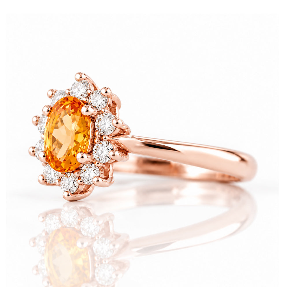 Eva, a Citrine and Lab Diamond Halo Ring - Victoria's Jewellery