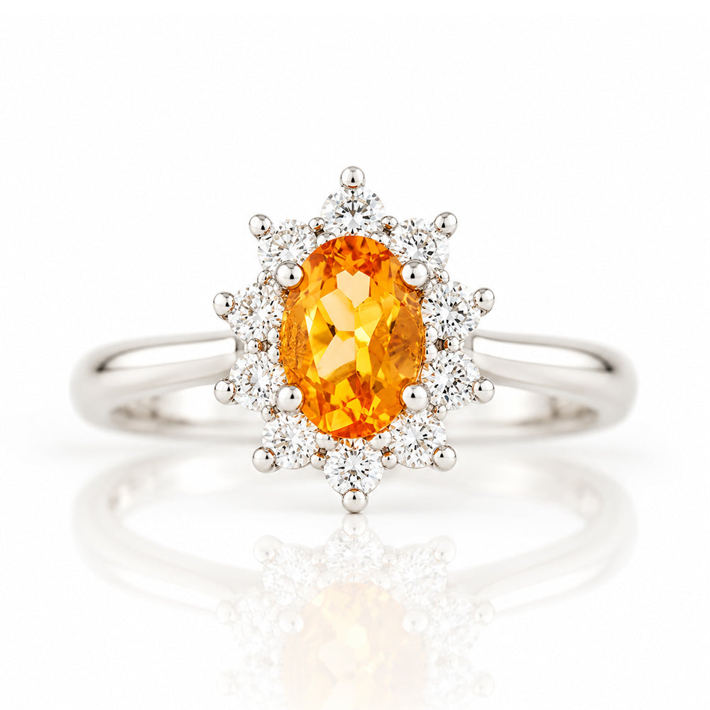 Eva, a Citrine and Lab Diamond Halo Ring - Victoria's Jewellery