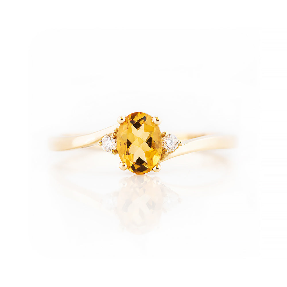 Oval cut Citrine and Lab Diamond Trilogy Engagement Ring in Yellow Gold - Victoria's Jewellery