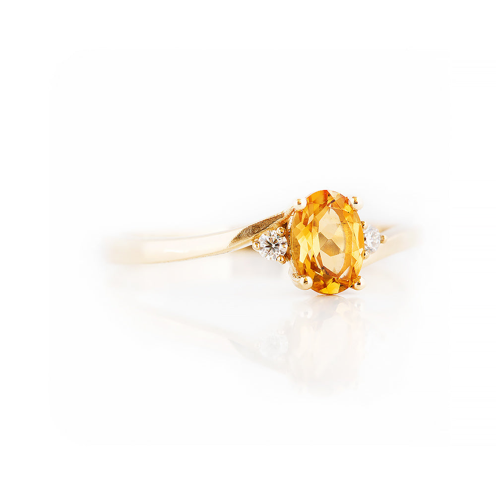 Oval cut Citrine and Lab Diamond Trilogy Engagement Ring in Yellow Gold - Victoria's Jewellery