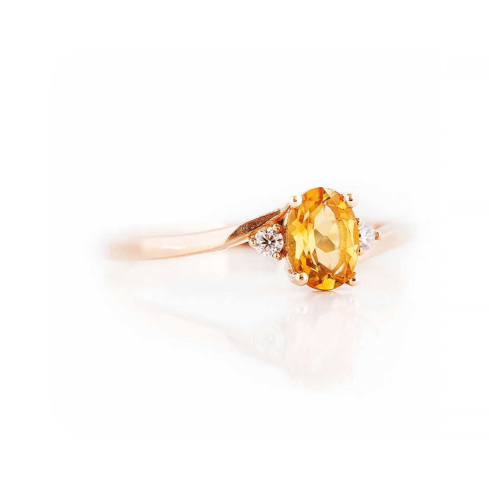 Oval cut Citrine and Lab Diamond Trilogy Engagement Ring in Rose Gold - Victoria's Jewellery