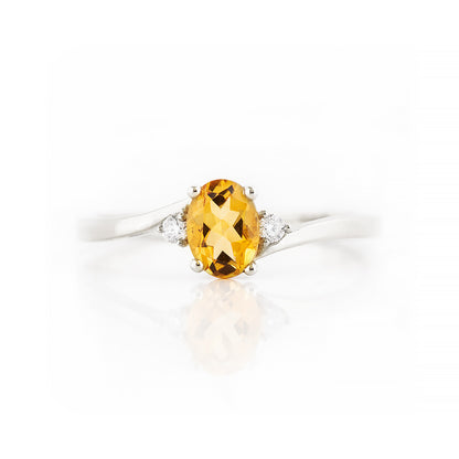 Oval cut Citrine and Lab Diamond Trilogy Engagement Ring in White Gold - Victoria's Jewellery