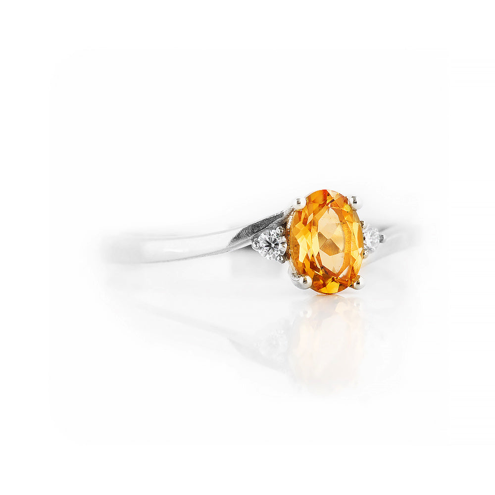 Oval cut Citrine and Lab Diamond Trilogy Engagement Ring in White Gold - Victoria's Jewellery