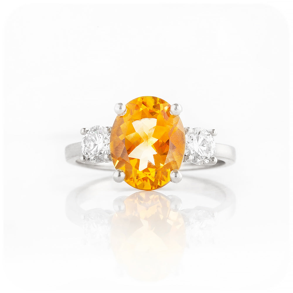 Oval cut Citrine and Lab Grown Diamond Trilogy Anniversary Ring - Victoria's Jewellery