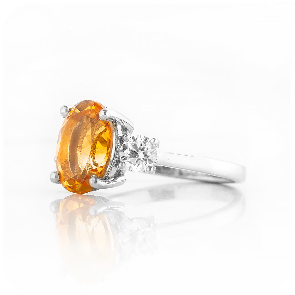 Oval cut Citrine and Lab Grown Diamond Trilogy Anniversary Ring - Victoria's Jewellery