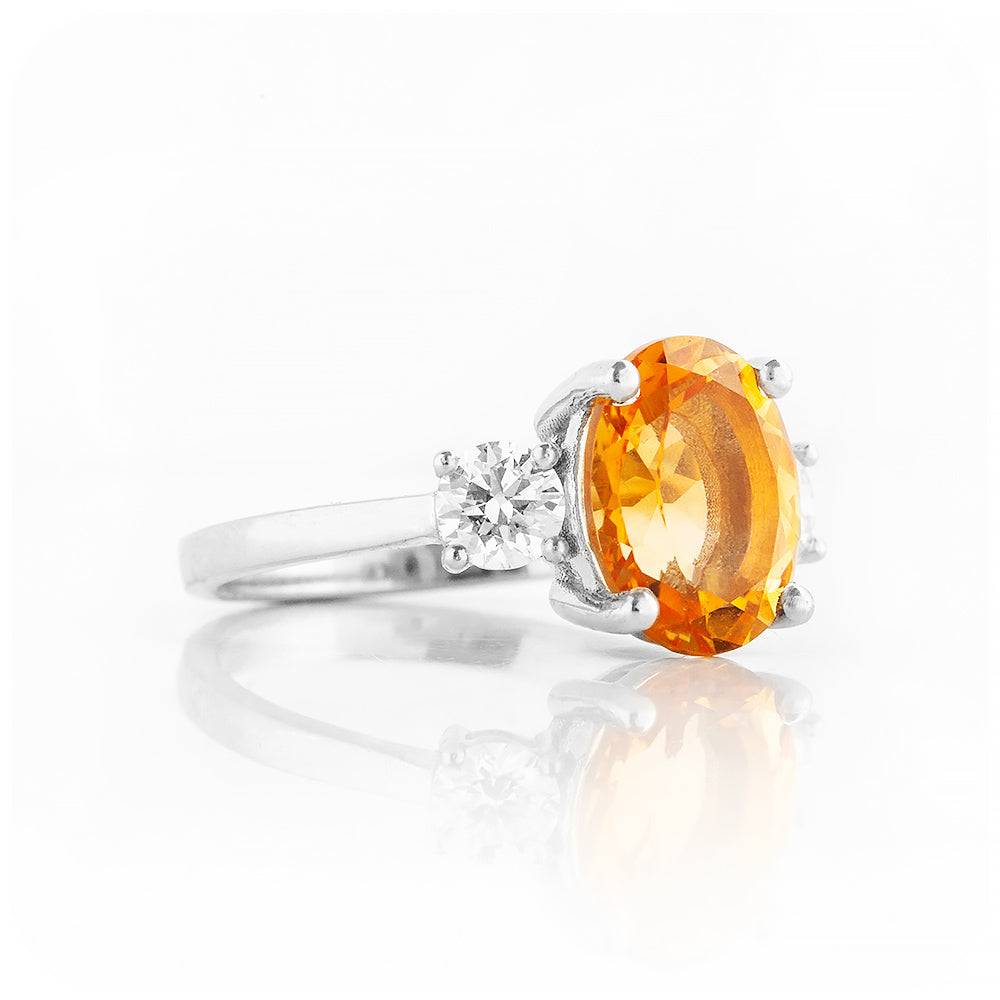 Oval cut Citrine and Lab Grown Diamond Trilogy Anniversary Ring - Victoria's Jewellery