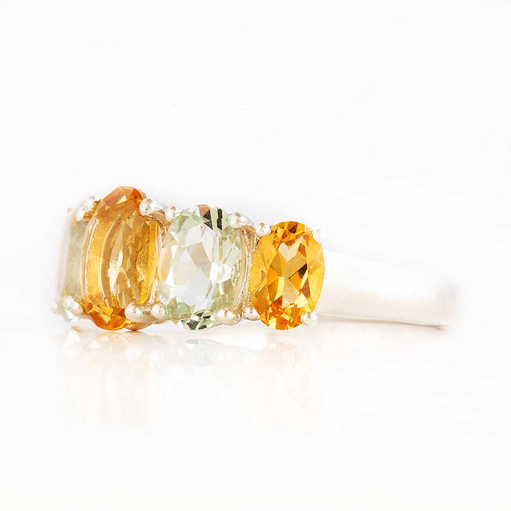 Oval cut Citrine and Prasiolite Half Eternity Anniversary Ring in White Gold - Victoria's Jewellery