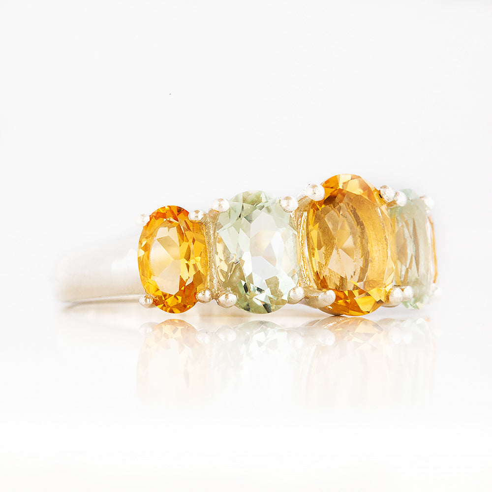 Oval cut Citrine and Prasiolite Half Eternity Anniversary Ring in White Gold - Victoria's Jewellery